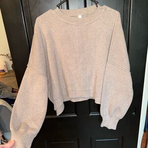 Wishlist Cropped Balloon Sleeve Sweater — Taupe